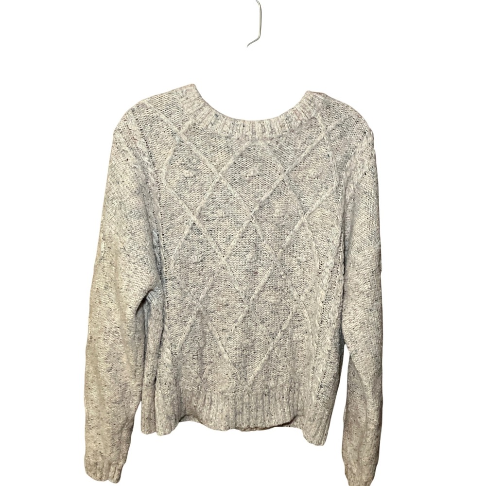 Time and Tru Cable Knit Sweater Women's L Chic Pink Cream Marled Bobble Trim